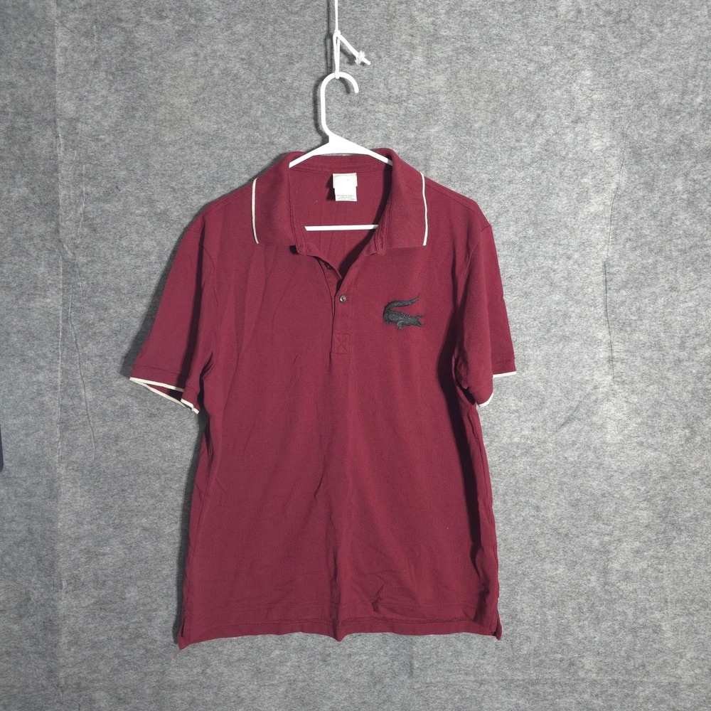 Lacoste Polo Mens 6 Large Burgundy Big Croc Logo Tipped Pique 5191L Short Sleeve